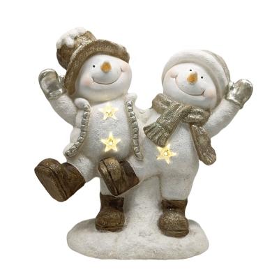 China Eco-Friendly White Snowman With Magnesia Solar Statue Winter Light Christmas Gifts For Garden Decoration for sale