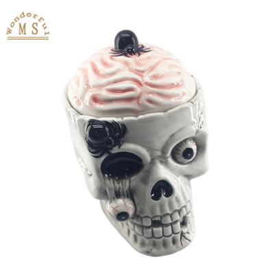 China Freshness Preservation Creative Ceramic Skull Pet Food Storage Jar Canister Kitchen Skeleton Tableware for sale