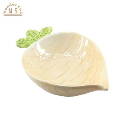 China OEM Disposable Radish Dish Shape Food Holders 3d Style Tray Vegetable Kitchen Tableware Ceramic Porcelain Salad Carrot Dish for sale