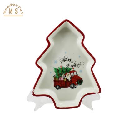 China OEM Disposable Christmas Dish Shape Holders Trees Style Stockings 3d Tray Kitchenware Porcelain Dish Ceramic Dish Tableware For Promotion for sale