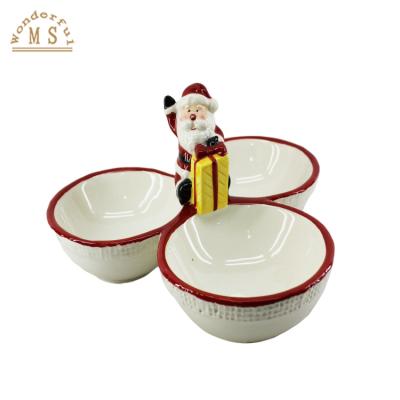 China OEM Style Disposable Tray Kitchenware 3d Porcelain Ceramic Deer Triple Dish Seasoning Sauce Bowls Tableware For Christmas Holiday for sale