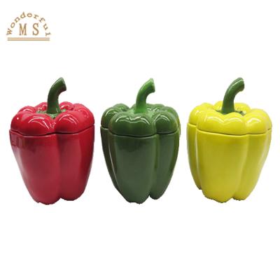 China Art Decor Green Pepper Dish Shape Holders 3d Style Vegetable Kitchen Cup Dish Ceramic Tableware Set for sale