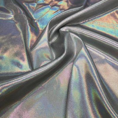 China 110GSM Spandex Chiffon Anti-Static With Foil Fingerprint / High Quality Holographic Foil Printed Spandex Chiffon For Lady's Dress for sale