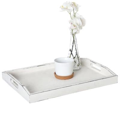 China Wholesale Rustic Wooden White Vintage Customized Fruit And Cup Tray With Handle for sale