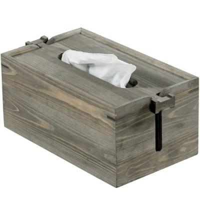 China Vintage Rustic Antique Gray Wood Tissue Box Cover With Height Adjustable Lid for sale