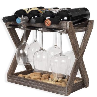 China Other Solid Wood Walnut Rustic State Wine Cellar and Glass Rack Cork Storage Tray Table Top Wine Racks for sale