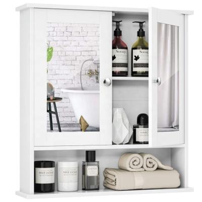 China Simple Wholesale White Wall Mounted Wooden Bathroom Mirror Hanging Cabinet With Doors And Shelves for sale