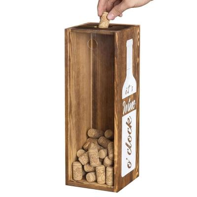 China Viable Rustic Burnt Wood Wine Bottle Gift Box - Decorative Cork Holder with Clear Front Panel and IT's VIN for sale