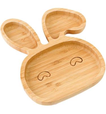 China Wholesale Customized Stocked Natural Bamboo Wooden Baby Divider Dish With Suction for sale