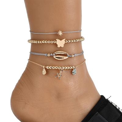 China TRENDY Fashion Creative Butterfly Shell Rhinestone 4 Piece Anklet Chain for sale