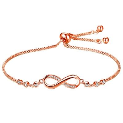 China JUNXIN FASHIONABLE Minimalist Infinity Bracelet White Gold Rose Gold Color Small Crystal Letters 8 Bracelet Adjustable Zircon Wedding Jewelry for sale