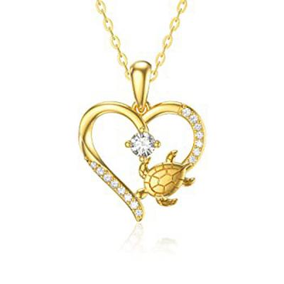 China Fashion Ocean Series Turtle Pendant Necklace For Women Gold Mom Gift Love Heart Shape Charm White Diamond Wedding Jewelry Necklace for sale