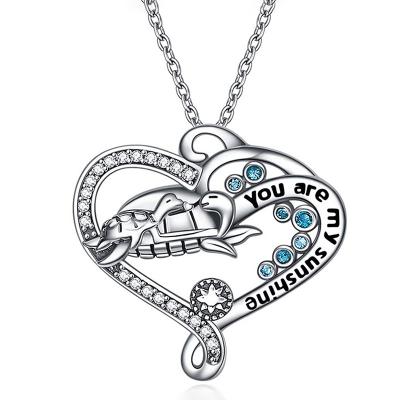 China Fashion Big Small Double Double Ocean Series Silver Color Turtle Necklace Pendant Mom's Gift “You Are My Sunshine Family Charm Wedding Jewelry” for sale