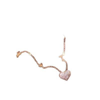 China Fashion Clavicle Chain Necklace 14K Rose Gold Sparkling Diamond Heart Necklace 925 Silver Love Wedding Chic Pendant Jewelry for sale