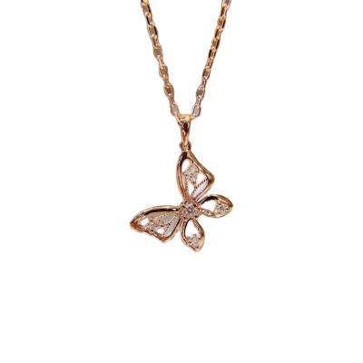 China Cute White Zircon Crystal Butterfly Pendant Necklace Rose Gold Color Fashion Luxury Female Necklace Chain Wedding Necklaces For Women for sale