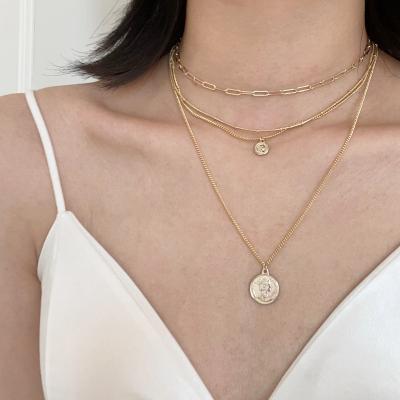 China Fashion Personalized Design Coin Avatar Stacked Collar Female Fashion Soft Clavicle Chain Necklace Retro Female for sale