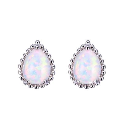 China JUNXIN TRENDY Pear Cut Fire Opal Stud Earrings For Women Rainbow Color Silver Blue White Teardrop Earrings Female Jewelry for sale