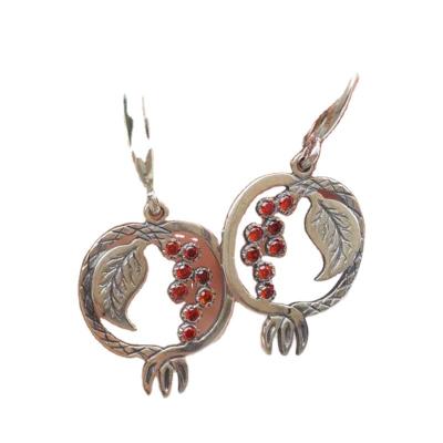 China FASHIONABLE Red Pomegranate Earrings Vintage Thai Silver Earrings for sale