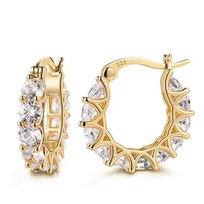 China Simple Fashion Circle Hoop Earrings For Women Gold Silver Color U Stud Earrings White Zircon Wedding Jewelry for sale