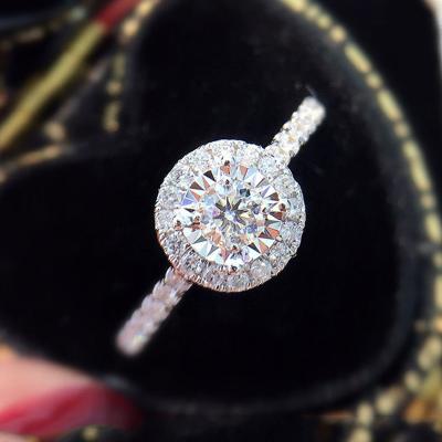 China FASHIONABLE Zircon Women's Four-claw Round Diamond Temperament Ring Sweet Bridal Ring for sale