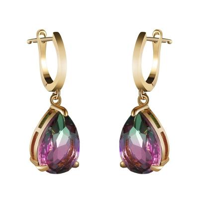 China TRENDY Water Drop Green Purple Zircon Rainbow Stone Dangle Earrings For Women Vintage Fashion Multicolor Crystal Earrings Yellow Gold for sale