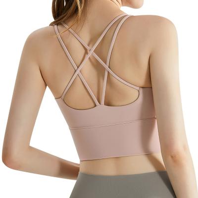 China Breathable Women yoga bra backless adjustable straps athletic gym fitness workout top sexy sports bra for sale