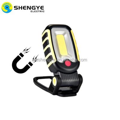 China OEM Portable Handheld Two Switch Mode Rotate 210 Degree Folding Bracket Flashlight With Magnet Hook Battery COB LED Working Light for sale