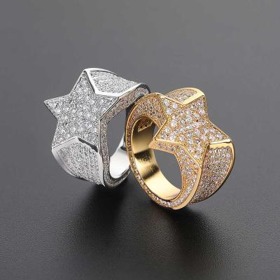 China Wholesale 18k Gold Hot Sale Star Pentagon Zircon Hiphop Electroplating Men's Ring 18k Gold Ring For Jewelry Making for sale