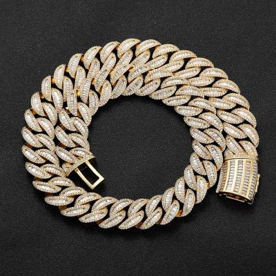 China Hot Sale Fashion Wholesale Fast Delivery 15mm Iced Out Cuban Necklace Chain Link Hip Hop Jewelry For Men's Hitter Zircon Necklace for sale