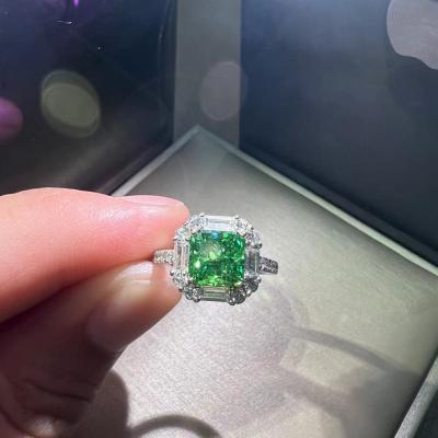 China Quick Delivery 925 Sterling Silver Synthetic Emerald Gemstone Rings For Anniversary Engagement Moss Diamond Ring Jewelry for sale