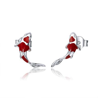 China Wholesale White Gold Friendly Material Plated Simple Lucky Koi Stud Earrings For Women Jewelry Making for sale