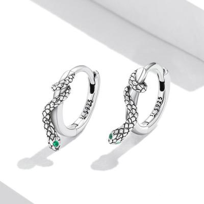 China Hot Selling Wholesale Friendly Material 925 Sterling Silver Green Zircon Snake Circle Stud Earrings For Women Jewelry Making for sale