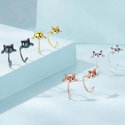 China Wholesale Hot Sale 925 Sterling Silver Cute Cat Circle Stud Earrings Friendly Materials For Women Jewelry Making for sale