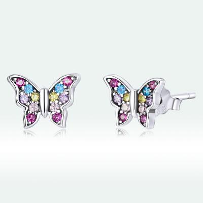 China Hot Selling Wholesale Material Friendly To Pave Zircon Seeting Sterling Silver 925 Butterfly Stud Earrings For Women Jewelry for sale