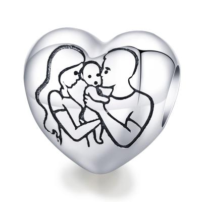 China Wholesale Hot Sale 925 Sterling Silver Attractive Heart Family Charm Pendants For Jewelry Making Women DIY Bracelet for sale