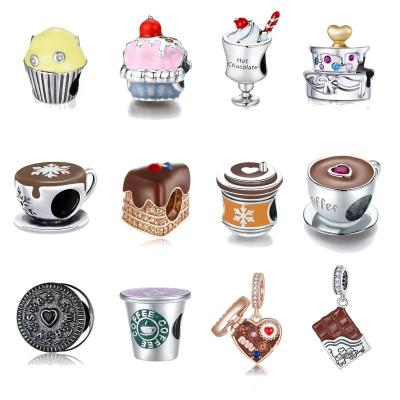 China Wholesale Hot Sale 925 Sterling Silver Attractive Coffee Dessert Charm Pendants For DIY Silver Bracelet for sale