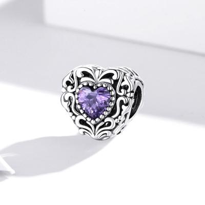 China Dropshipping Attractive 925 Sterling Silver Purple Mystic Heart Zircon Charm Pendants For DIY Bracelets Jewelry Making for sale