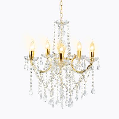 China Wedding Centerpieces 5 Acrylic Droplets Marie Therese Chandelier Lights Gold Brass for sale