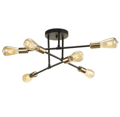 China Modern Vintage Simple Black &brass Waycross 6 Lights Modern Sputnik Chandelier Ceiling Lights for sale