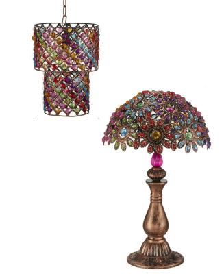 China Wedding Rustic Multicolor Crystal Lanterns Table Lamp Resin Moroccan Mini Desk Lamp for sale