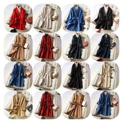 China Autumn and winter new water cashmere coat reversible wavy double-sided ladies with the waist lace-up long woolen coat for sale