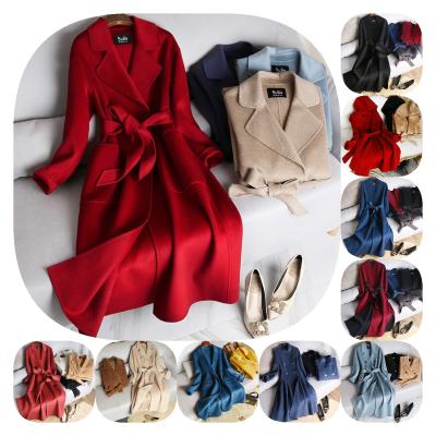 China Reversible High Quality Women's Mid Length Cashmere Loose Woolen Coat Overcoat Suit Collar Woolen Overcoat Plain Wool Color for sale