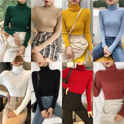 China autumn and winter main cover sweater female Korean version thin pure color long sleeve bottom Anti-wrinkle high neck thin and thick jacket switch for sale