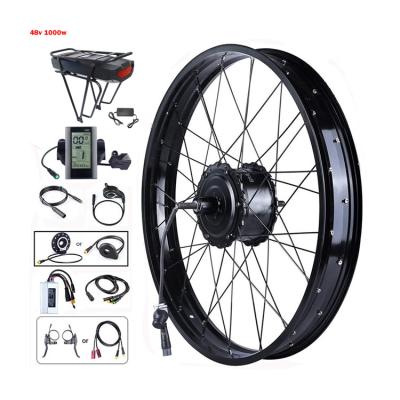 China Akkubici 20 26inch 48v 1000w Electric Bike Conversion Kit Single Wheel Fat Tire Hub Motor Wheel with Rear Rack 15-17.5Ah Battery for sale