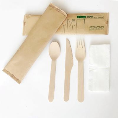 China Disposable Disposable Biodegradable Natural Wooden Cutlery Dinnerware Set for sale