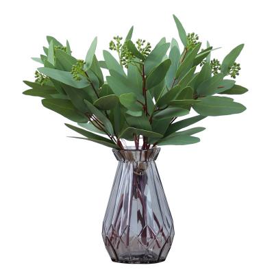 China Natural hot sale simulation artificial eucalyptus leaf touch green plant branch bouquet wedding holiday party decoration for sale