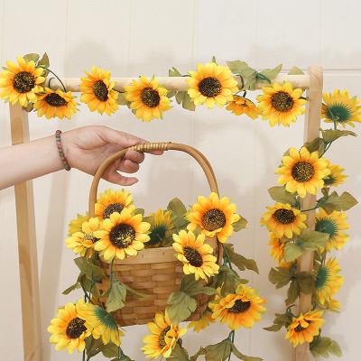 China New Artificial Flower Garland Wedding Sunflower Garland Decor Silk Sunflower Vine Natural Touch Table Sunflower for sale