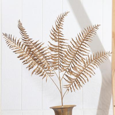 China New Flower Persian Wedding Golden Plastic Natural Handmade Artificial Leaf Touch Dining Table Decoration Artificial Flower Home Fan Leaf for sale