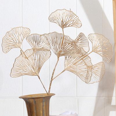 China New Arrival 66cm Natural Golden Ginkgo Leaf Fan Ginkgo Fan Handmade Plastic Artificial Flower Wedding Decoration Biloba Touch Artificial Flower for sale