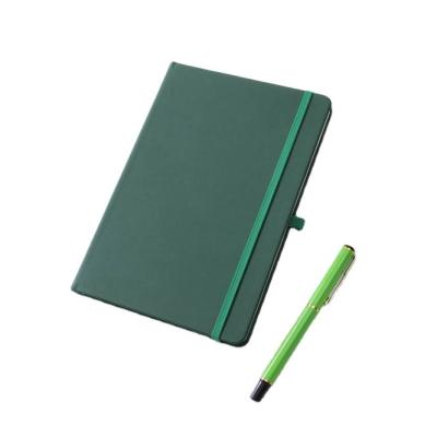 China Custom 80 Page Logo Hardcover Book Design Printing PU Leather Notebook A5 Green Hard Cover 80 Sheets for sale